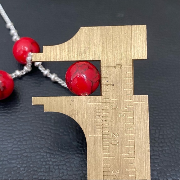 Silver-tone Chain with Red Beads Lariat 24-Inch Necklace 14.2g - Picture 7 of 14